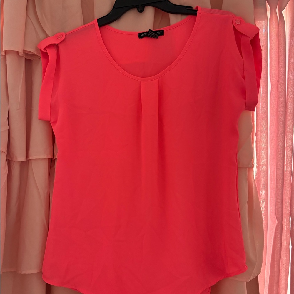 New York & Company Pink Cap Sleeve Pleated Blouse